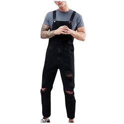 KUIH Mode Herren Jeans, Latzhose Slim Fit Lang Hose Denim Jumpsuit Vintage Overall Workwear Männer Cargohose Jogginghose Trainingshose Freizeithose Loose mit Löcher für Männer von KUIH