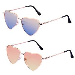 KUIRUNRX Herz Geformt Sonnenbrille, 2 Paare Sonnenbrillen für Damen, Farben Brille Hippie Brille Rose Gold Rahmen für Party Kostümzubehör von KUIRUNRX