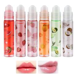Roll On Glitter Lipgloss,Farblos Lipgloss Durchsichtig,Glitzer-Lipgloss Aufrollen, Lip Gloss Obst Geschmack Feuchtigkeitsspendende Lippenstifte,Lip Shiner Roll-On für trockene Lippen (6pcs) von KUIRUNRX