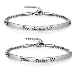 KUIYAI Big Sister Little Sister Armbänder Set mit 2 Schwestern ID Armbänder, 2pcs, Edelstahl, Kein Stein von KUIYAI