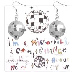 KUIYAI Spiegelkugel-Ohrring, inspiriert von Sängern, Geschenk "I'm A Mirrorball", Musikliebhaber, Geschenk für Sänger, Fan, Geschenk, Kupfer von KUIYAI