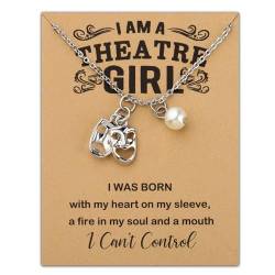 KUIYAI Theater-Musik-Geschenk, Komödie und Tragödie Maske, Musik-Halskette für Mädchen, "I Am A Theatre Girl", Edelstahl von KUIYAI