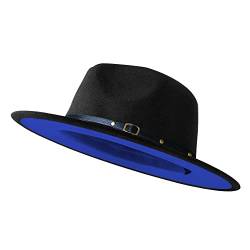 Fedora-Hüte mit breiter Krempe für Damen und Herren, zweifarbig, Kleid, Hut, Filz, Panama-Hut in zwei Audlt-Größen, schwarz / blau, L-XL von KUJUHA