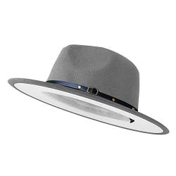 Fedora-Hüte mit breiter Krempe für Damen und Herren, zweifarbiger Kleiderhut, Filz-Panamahut in zwei Audlt-Größe, Grau/Weiß-p, L/XL von KUJUHA