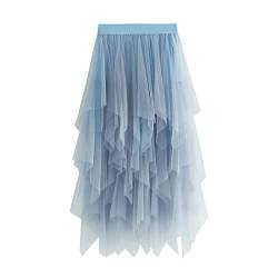 Damen Rock Tüll Unregelmäßig Unterrock Lagenrock Ballett Tutu Abschlussball Party Faltenkleid A-Linie Midirock High Waisted Rock Blau Einheitsgröße von KUKEYIEE