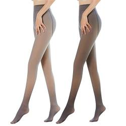 KUKEYIEE Thermostrumpfhosen für Damen Fleece Strumpfhose Winter Gefälschte Durchscheinend Plüschstrümpfe Pantyhose blickdicht Wärmende Fleece Leggings(320g für -5~10℃,2pc Schwarz+Grau Durchsichtig) von KUKEYIEE