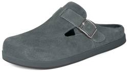 Clogs Herren Damen Lederpantoffel Hausschuhe aus Echtleder (Wildleder) Bequeme Sandalen mit Fussbett Pantoletten & Gartenschuhe Sommer Latschen,Grau,41 EU von KUKTO