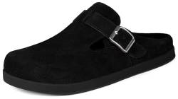 Herren Damen Leder Clogs Pantoletten Hausschuhe mit Fussbett Geschlossene Lederpantoffel Slip On Sommer Flache Freizeit Schuhe Sandalen,Schwarz,40 EU von KUKTO