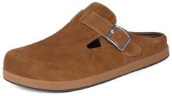 KUKTO Clogs Pantoletten Damen Herren Winter Hausschuhe Geschlossen Mules Leder Pantoffel Bequem Walking Schuhe mit Fußbett Gartenschuhe rutschfest Slipper für Indoor Outdoor,Braun,36 EU von KUKTO