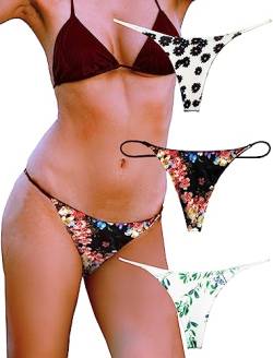 KUKU PANDA G String Tangas für Damen aus Baumwolle Frauen Unterwäsche Sexy Höschen Nahtlose Slips Thongs 3er Pack Set (Blume Serie, X-Large) von KUKU PANDA