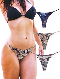 KUKU PANDA G String Tangas für Damen aus Baumwolle Frauen Unterwäsche Sexy Höschen Nahtlose Slips Thongs 3er Pack Set (Galaxy Snake Camouflage, X-Large) von KUKU PANDA