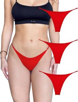 KUKU PANDA G String Tangas für Damen aus Baumwolle Frauen Unterwäsche Sexy Höschen Nahtlose Slips Thongs 3er Pack Set (Rot, X-Small) von KUKU PANDA