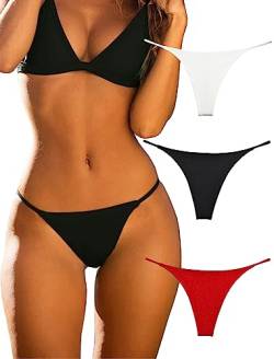 KUKU PANDA G String Tangas für Damen aus Baumwolle Frauen Unterwäsche Sexy Höschen Nahtlose Slips Thongs 3er Pack Set (Schwarz, Rot, Weiß, Small) von KUKU PANDA