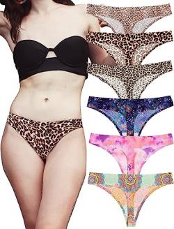 KUKU PANDA Nylon Damen String Tangas Schwangerschaftsunterhose für Frauen Nahtlose Slips Thongs 6er Pack Set (Leopard & Süß, Small) von KUKU PANDA