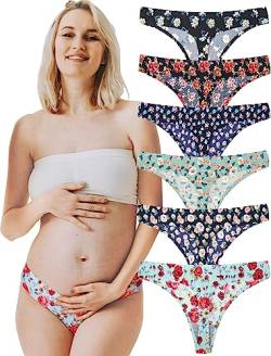 KUKU PANDA Nylon Damen String Tangas Schwangerschaftsunterhose für Frauen Nahtlose Slips Thongs 6er Pack Set (Mehrfarbig, Large) von KUKU PANDA