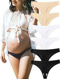 KUKU PANDA Nylon Damen String Tangas Schwangerschaftsunterhose für Frauen Nahtlose Slips Thongs 6er Pack Set (Schwarz/Weiß/Beige, Large) von KUKU PANDA