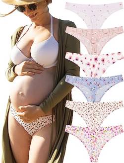 KUKU PANDA Nylon Damen String Tangas Schwangerschaftsunterhose für Frauen Nahtlose Slips Thongs 6er Pack Set (Süß & Rosa, X-Small) von KUKU PANDA