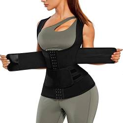 KUMAYES Fajas Colombianas Reductoras y Moldeadora Stirnband Bauchfett Damen Taillengürtel Schweiß Tanktop Waist Trimmer mit Gürtel, Schwarz, XXL von KUMAYES