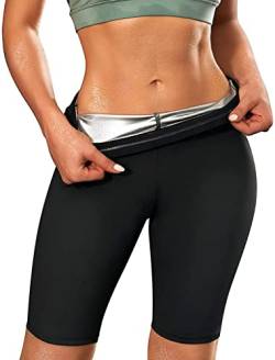 KUMAYES Gewichtsverlust Hosen Sauna Kurz Sporthose Hohe Taille Trainingshose Laufhose Schwitzhose Abnehmen Sauna Effekt Sporthose Gewichtsverlust Hohe Taile Leggings Body Shaper (S, Schwarz) von KUMAYES