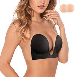 KUMAYES Klebe BH Push Up für Damen Wiederverwendbare Silikon Trägerloser BH Rückenfrei Unsichtbarer BH für Abendkleid Brautkleid (L, Schwarz) von KUMAYES