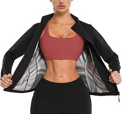 KUMAYES Saunajacke Damen Schwitzjacke Trainingsjacke Kurzarm Sportshirt Abnehmen Fitness Trainingsshirt Thermo Sauna Body Shaper (M, Schwarz) von KUMAYES