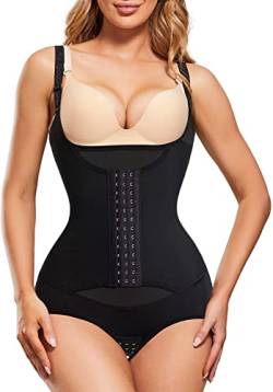 KUMAYES Shapewear Damen Bauchweg Fajas Colombianas Body Shaper Taillenformer Figurformender Shaping Bodysuit (L, Schwarz) von KUMAYES