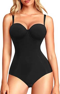 KUMAYES Shapewear Damen Fajas Colombianas Body Shaper mit integriertem BH Figurformender Taillenformer Angenehm Shaping Bodysuit (M, Schwarz) von KUMAYES