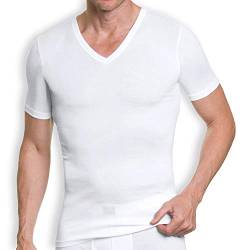 Herren Unterhemd Kurzarm 2er Pack I Shirt aus supergekämmter Baumwolle ohne Seitennähte I Feinripp Unterhemd für Herren I Weiß I V-Neck Unterhemden I Gr. L (6) von KUMPF BODY FASHION