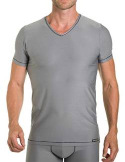 KUMPF BODY FASHION Herren Unterhemd Halbarm I Funktionsshirt mit V-Ausschnitt I Herrenshirt mit Mesh Struktur I Schnelltrocknend, Atmungsaktiv und Pflegeleicht I Grau I Gr. 5 von KUMPF BODY FASHION