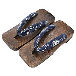 KUNANG Herren Holz Clogs Sandalen, Japanische Holz Geta, Geta Hausschuhe, Japanische Traditionelle Geta Holz Clogs Sandalen Geta Wide Sole Flip Flops. (Blau&Weiß, Numeric_42) von KUNANG