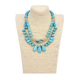 KUNDUNON Ketten für Damen Schmuck 45,7 cm, 2 Reihen, mehrteilig, blaue Türkis-Halskette for Frauen von KUNDUNON