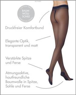 KUNERT Cotton Sole Strumpfhose, Nylonstrumpfhose Damen 20 den Optik matt, durchsichtige Feinstrumpfhose (blau), Menge: 1 Stück, 36 (Herstellergröße: 36/38) von KUNERT