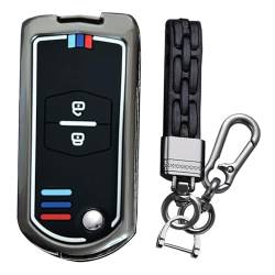 KUNIO Klapp Schlüsselhülle Passt für Mazda 2 3 5 6 BT50 CX-7 CX-5 CX-9 RX8 MX5 Schutzhülle Metallgehäuse Schlüsselcover Schlüsselanhänger 2 Tasten A Schwarz von KUNIO