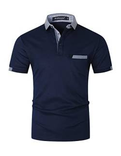 KUNJLELP Herren Poloshirt aus reinem Baumwoll-Piqué Mode kariert Polohemd Basic Kurzarm,Blau 01,XL von KUNJLELP
