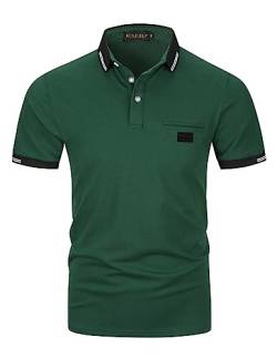 KUNJLELP Herren Poloshirt aus reinem Baumwoll-Piqué Mode kariert Polohemd Basic Kurzarm,Grün 01,3XL von KUNJLELP