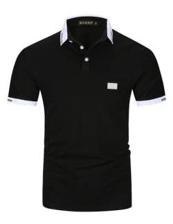 KUNJLELP Herren Poloshirt aus reinem Baumwoll-Piqué Mode kariert Polohemd Basic Kurzarm,Schwarz 01,3XL von KUNJLELP