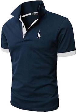 KUNJLELP Herren Poloshirt aus reinem Baumwoll-Piqué Polohemd Basic Kurzarm,Blau 04,XXL von KUNJLELP