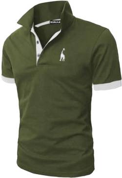 KUNJLELP Herren Poloshirt aus reinem Baumwoll-Piqué Polohemd Basic Kurzarm,Grün 02,L von KUNJLELP