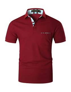 KUNJLELP Herren Poloshirt aus reinem Baumwoll-Piqué Polohemd Basic Kurzarm Karierte Verbindung,Rot,XXL von KUNJLELP