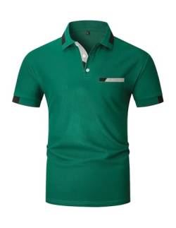 KUNJLELP Poloshirt Herren Kurzarm Baumwolle T Shirts Männer Slim Fit Basic Kontrastfarbe Polohemd Tennis Golf Sports Tops,Grün 03,XXL von KUNJLELP