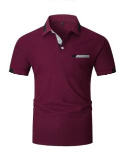 KUNJLELP Poloshirt Herren Kurzarm Baumwolle T Shirts Männer Slim Fit Basic Kontrastfarbe Polohemd Tennis Golf Sports Tops,Rot 01,L von KUNJLELP