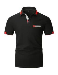 KUNJLELP Poloshirt Herren Kurzarm Baumwolle T Shirts Männer Slim Fit Basic Kontrastfarbe Polohemd Tennis Golf Sports Tops,Schwarz 01,M von KUNJLELP