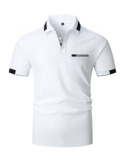 KUNJLELP Poloshirt Herren Kurzarm Baumwolle T Shirts Männer Slim Fit Basic Kontrastfarbe Polohemd Tennis Golf Sports Tops,Weiß 01,M von KUNJLELP