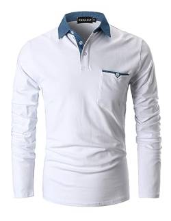 KUNJLELP Poloshirt Herren Langarm, T Shirts Männer, Hemd Herren Denim-Splice T-Shirt Golf Polo Shirt,Weiß,M von KUNJLELP