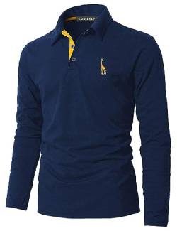 KUNJLELP Poloshirt Herren Langarm, T Shirts Männer, Hemd Herren Giraffe Stickerei T-Shirt Golf Sports Polo,Blau,3XL von KUNJLELP