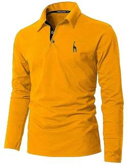 KUNJLELP Poloshirt Herren Langarm, T Shirts Männer, Hemd Herren Giraffe Stickerei T-Shirt Golf Sports Polo,Gelb,XL von KUNJLELP