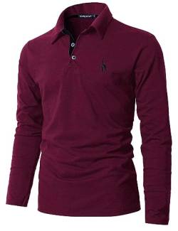 KUNJLELP Poloshirt Herren Langarm, T Shirts Männer, Hemd Herren Giraffe Stickerei T-Shirt Golf Sports Polo,Rot,XL von KUNJLELP