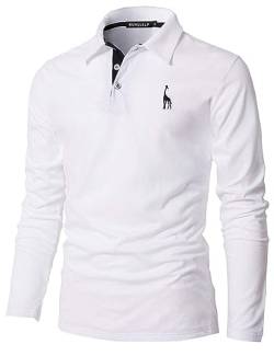 KUNJLELP Poloshirt Herren Langarm, T Shirts Männer, Hemd Herren Giraffe Stickerei T-Shirt Golf Sports Polo,Weiß,L von KUNJLELP