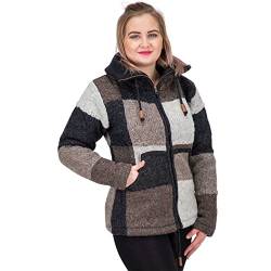 Damen Strickjacke Goa Wolle Bunte Patchwork Jacke mit Fleecefutter und Hochkragen, Größe:XL von KUNST UND MAGIE