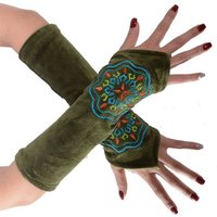 KUNST UND MAGIE Armstulpen Samt Stulpen Armstulpen Handwärmer "Mandala Muster" Handschuhe Boho von KUNST UND MAGIE